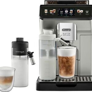 Cafetera superautomática - De'Longhi Eletta Explore Cold Brew ECAM450.65.S, 1450W, 19 bar, Molinillo integrado, Táctil, Bebidas frías calientes, Plata