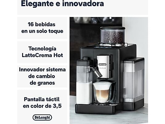 ASSET_MMS_134410819 Cafetera superautomática - De'Longhi Rivelia EXAM440.55.B, 1450W, 19bar, Molinillo integrado, LatteCremaHot, Depósito leche, Táctil, 16 recetas, Negro