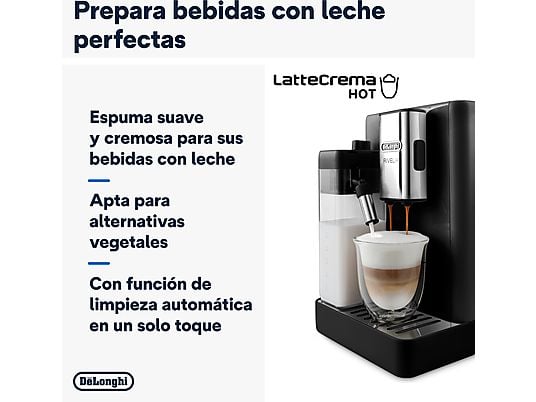 ASSET_MMS_134410843-1 Cafetera superautomática - De'Longhi Rivelia EXAM440.55.B, 1450W, 19bar, Molinillo integrado, LatteCremaHot, Depósito leche, Táctil, 16 recetas, Negro